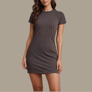 Monrow‎ Vintage Black Charcoal Mesh Sleeve Mini Tshirt Dress Sz L